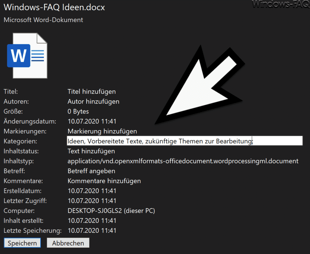 Explorer Dateinformationen bearbeiten