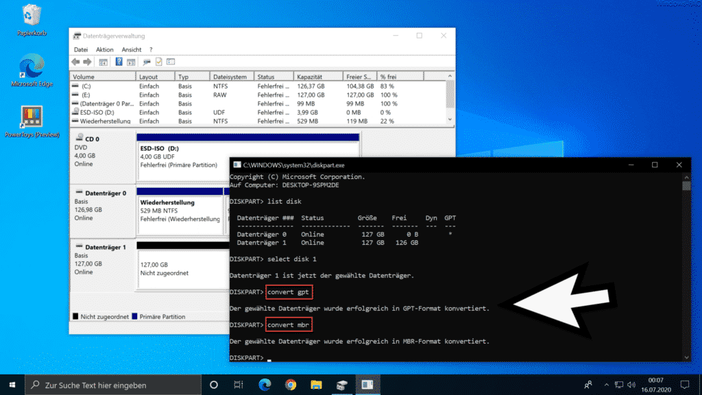 Convert MBR und GPT