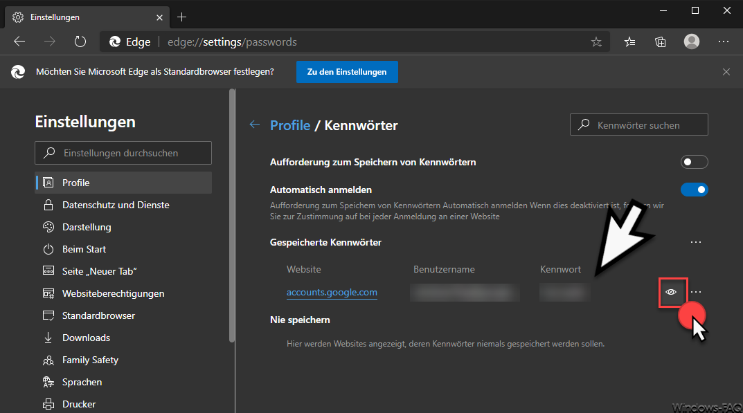 Im Edge Chromium gespeicherte Kennwörter im Klartext anzeigen lassen