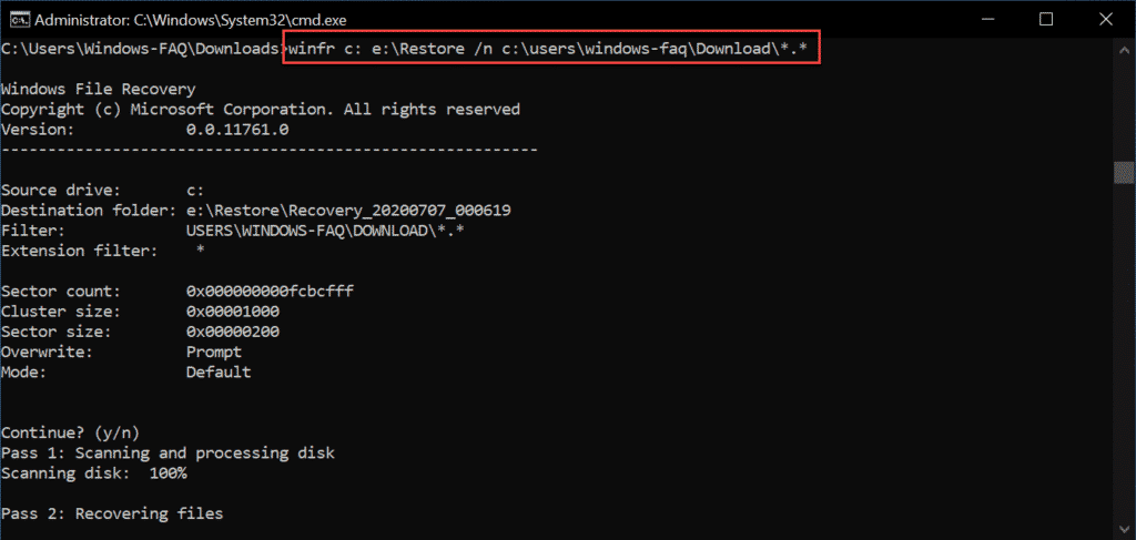 WINFR Restore von gelöschten Dateien