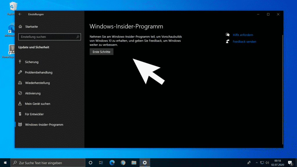 Windows-Insider-Programm Nehmen Sie am Windows-Insider Programm teil, um Vorschaubuilds von Windows zu erhalten.