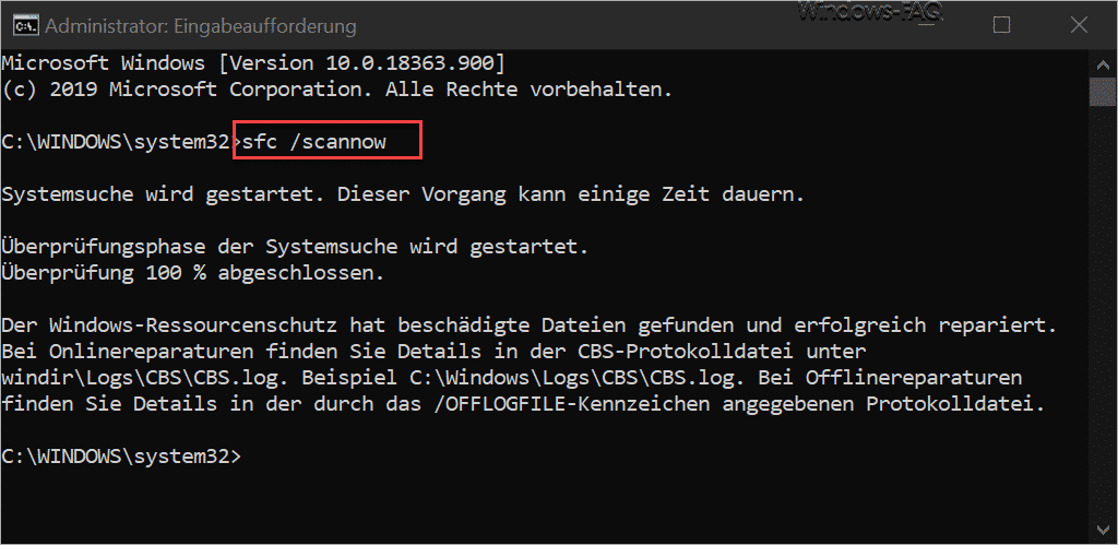 Windows Komponentenstore reparieren mit SFC /SCANNOW
