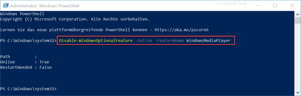 Windows Media Player per PowerShell deinstallieren