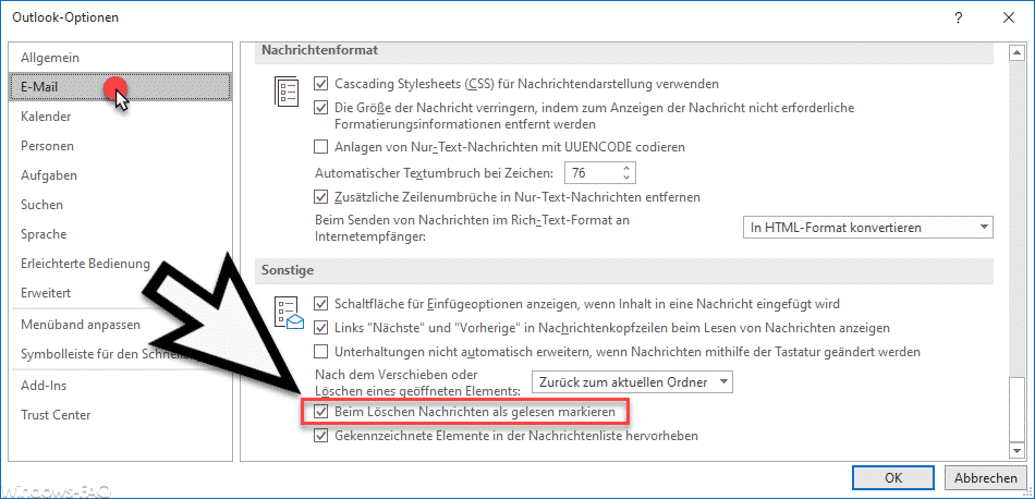 Gelöschte E-Mails automatisch als gelesen markieren um Outlook