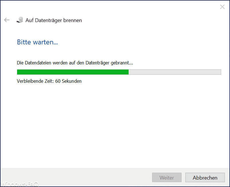 Die Datendateien werden auf den Datenträger gebrannt.