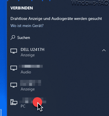 Drahtlose Anzeige und Audiogeräte werden gesucht.