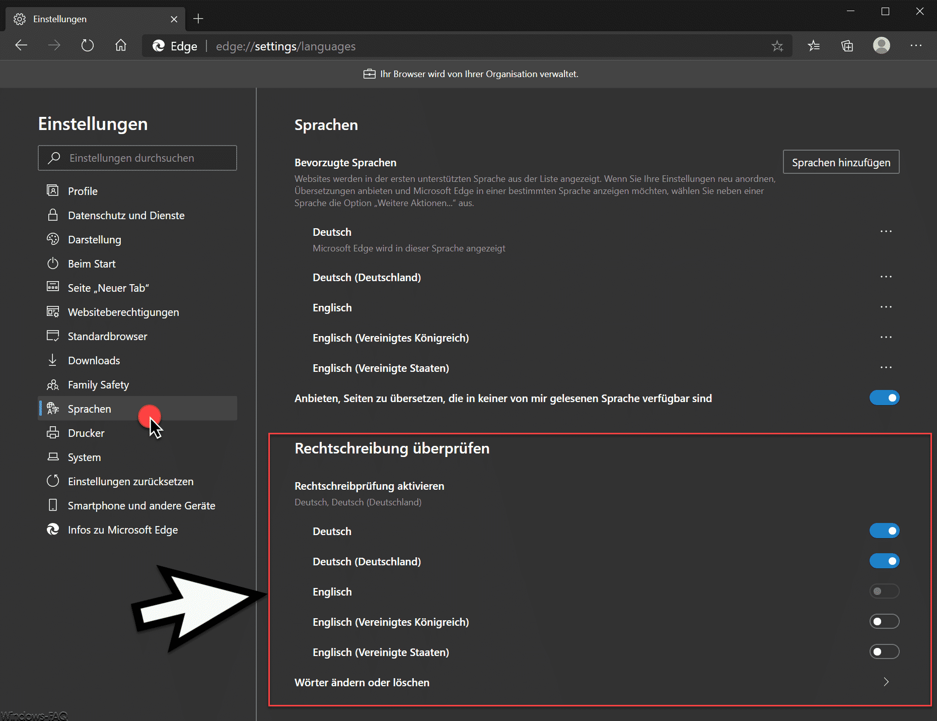 Rechtschreibprüfung im Edge Chromium aktivieren