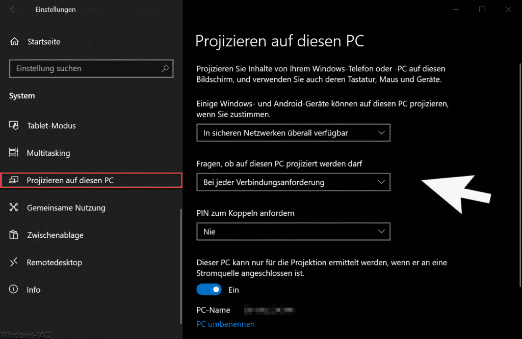 Projizieren auf diesen PC