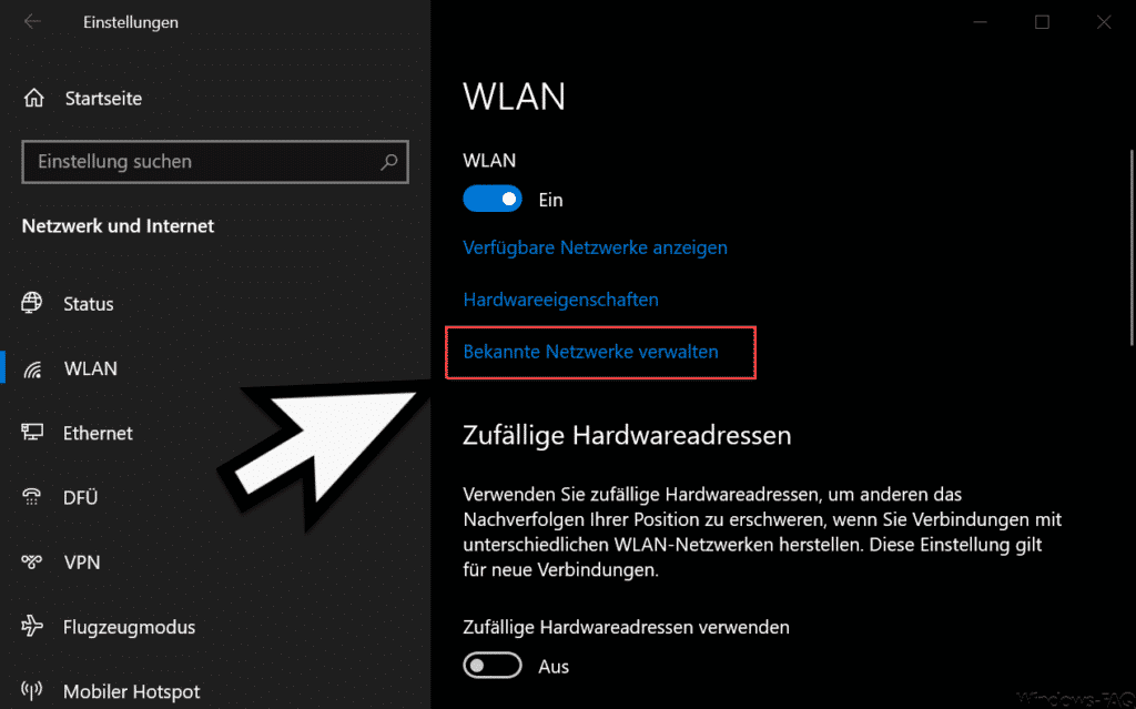 Bekannte WLAN Netze verwalten