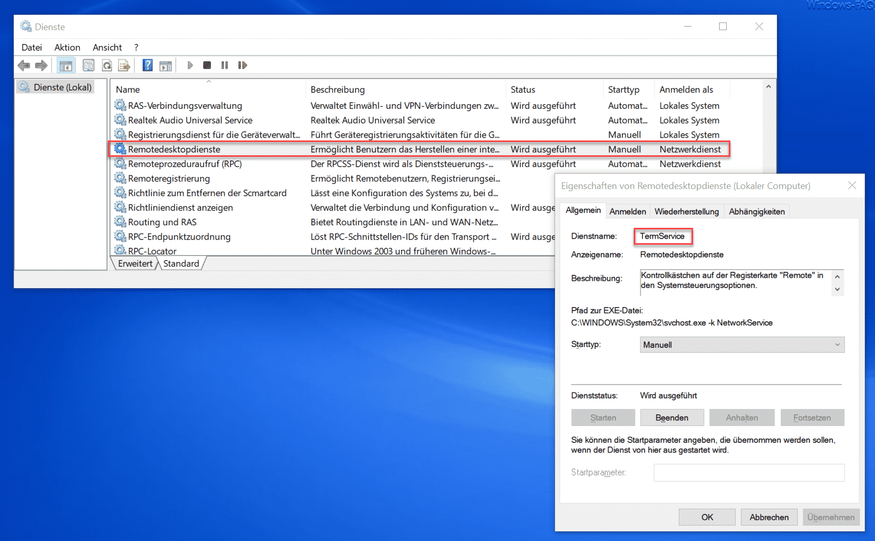 TermService – Windows Dienst für die Remotedesktopdienste