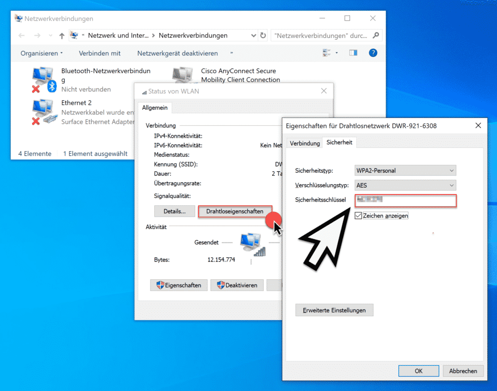 WLAN Sicherheitsschlüssel anzeigen