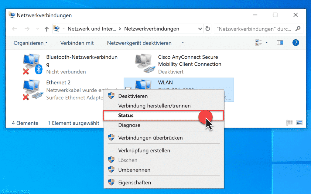 WLAN Status Netzwerkverbindungen