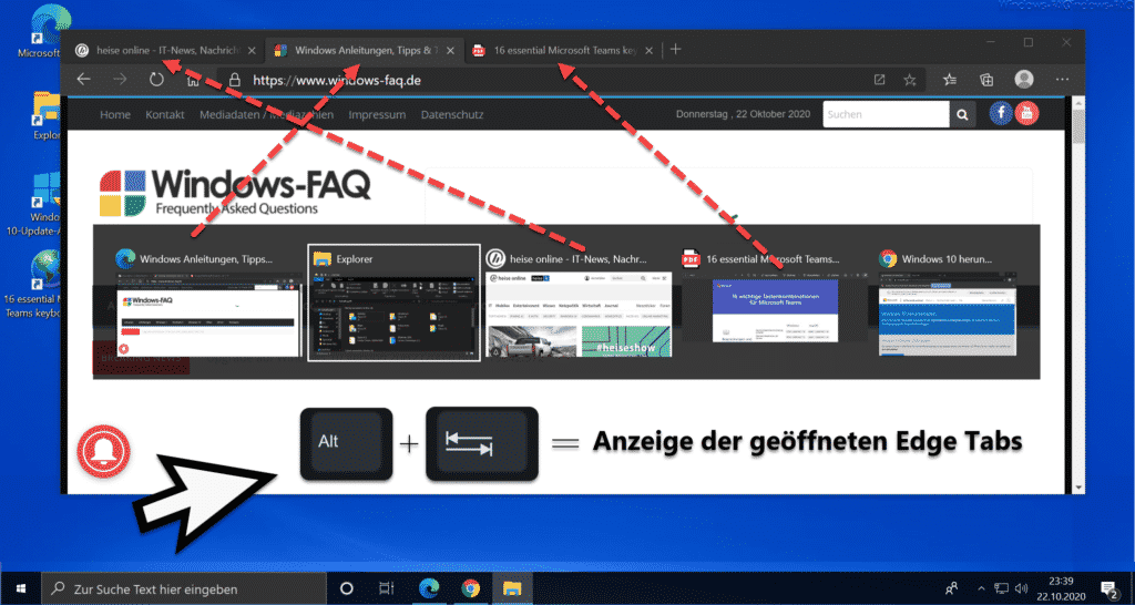 ALT + TAB = Anzeige der geöffneten Edge Chromium Tabs
