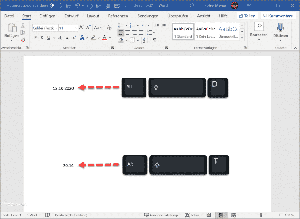 Datum und Uhrzeit schnell in Word Dokument einfügen