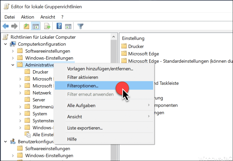 Nach Gruppenrichtlinien suchen per Filter