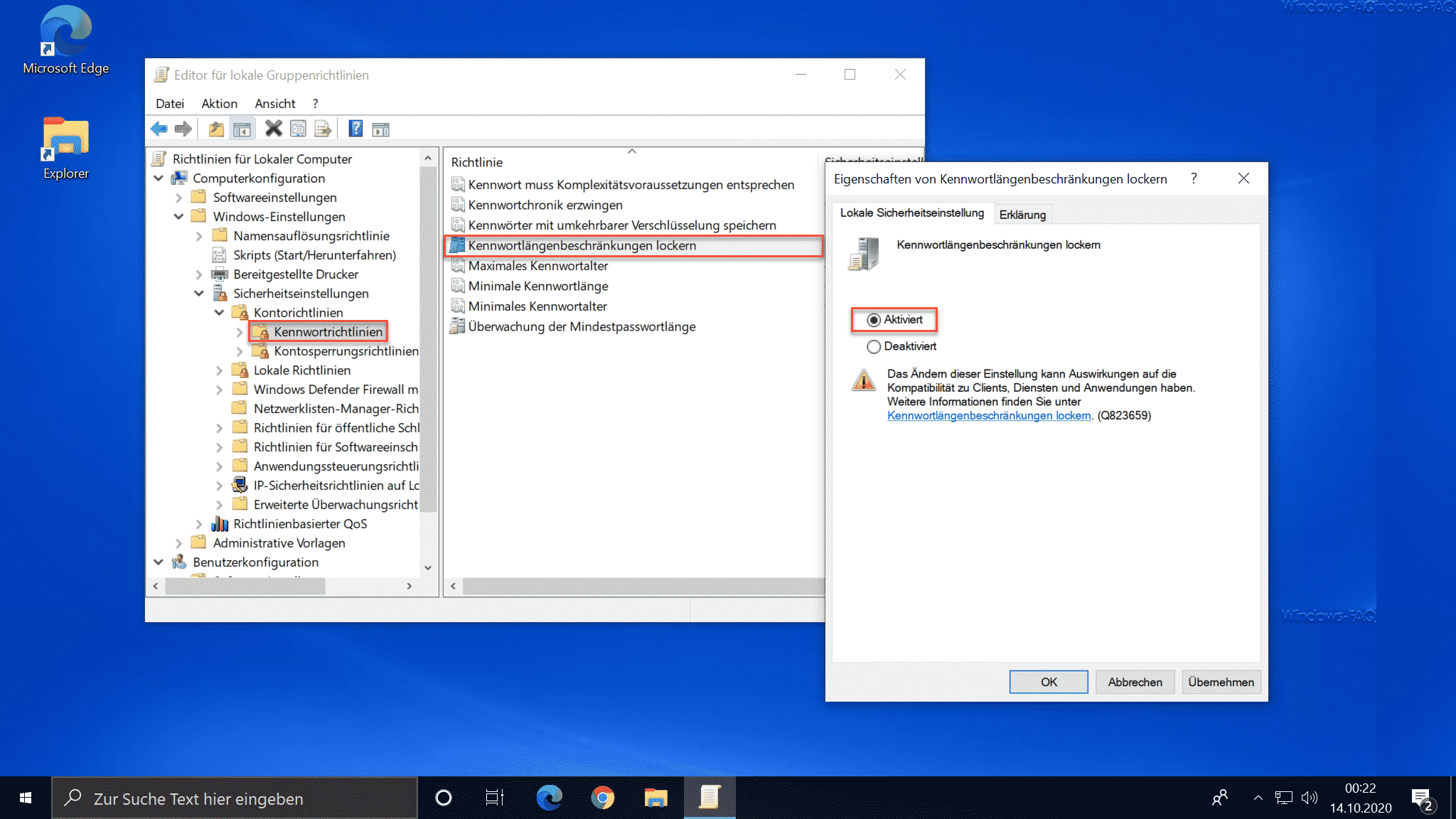 Minimale Kennwortlänge bei Windows auf mehr als 14 Zeichen festlegen