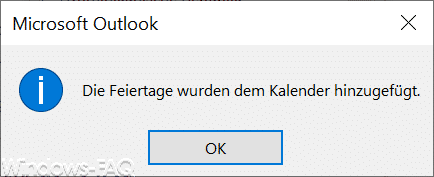 Feiertage in den Outlook Kalender importieren