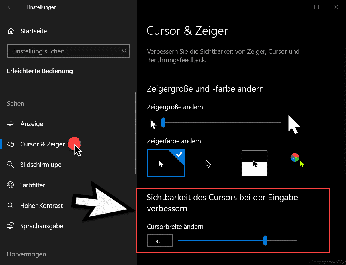 Cursorbreite einstellen bei Windows 10