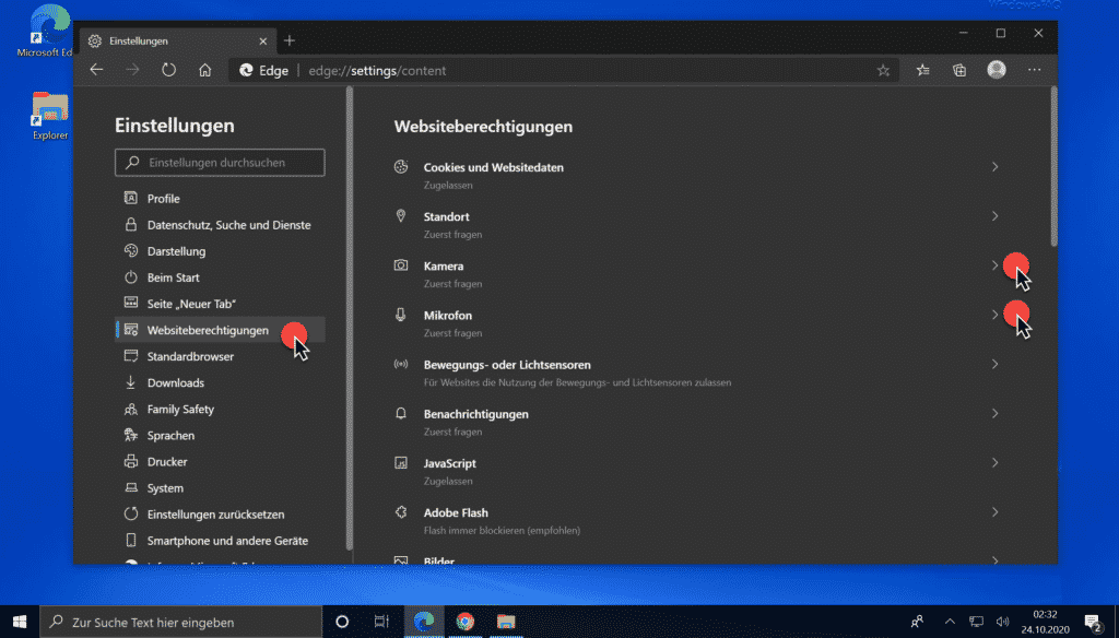 Websiteberechtigungen Edge Chromium
