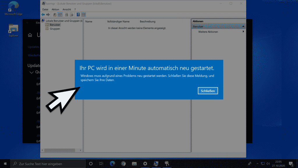 Windows muss aufgrund eines Problems neu gestartet werden.