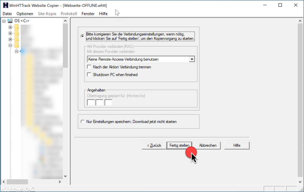 WinHTTrack Einstellungen