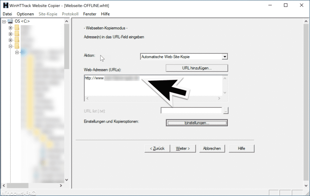 WinHTTrack Name der Webseite