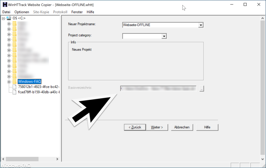 WinHTTrack Projektname