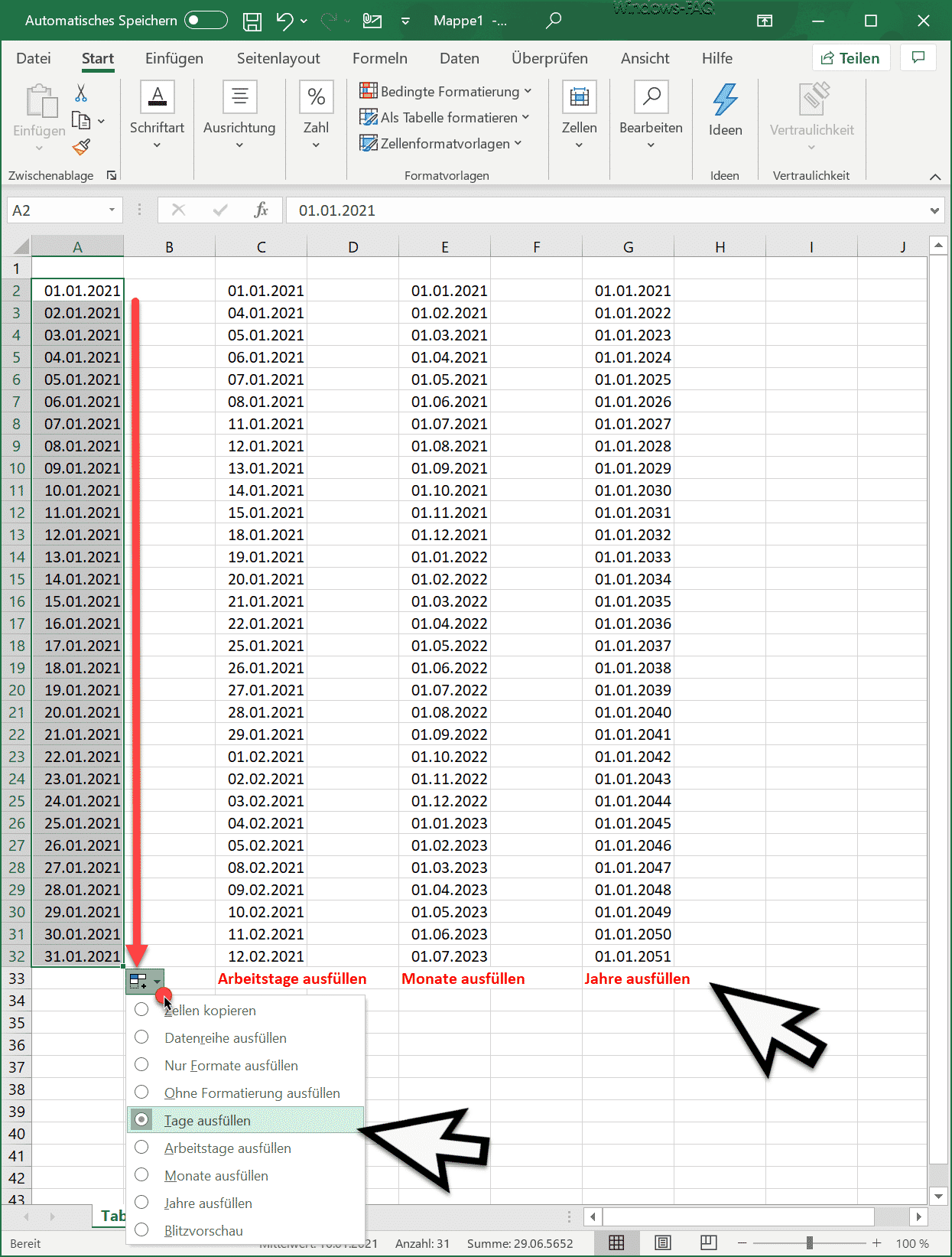 Datumslisten im Excel ganz einfach erzeugen