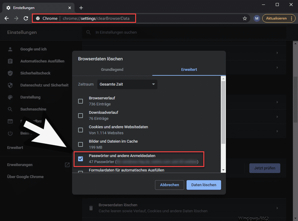 Gespeicherte Passwörter löschen im Google Chrome