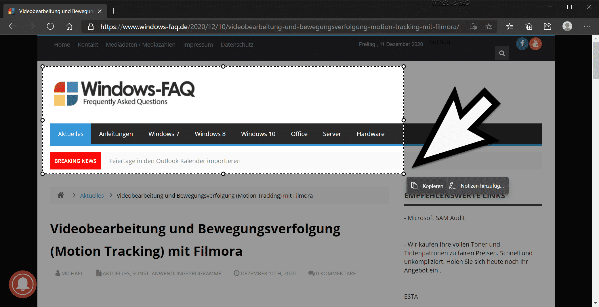 Webaufnahme im Edge Chromium