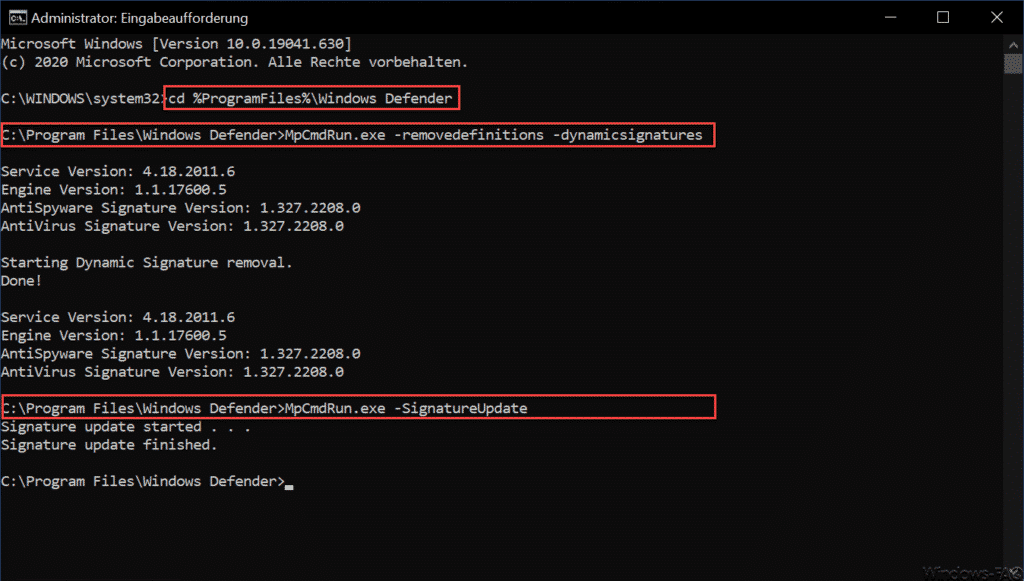 Windows Defender manuelles SignatureUpdate