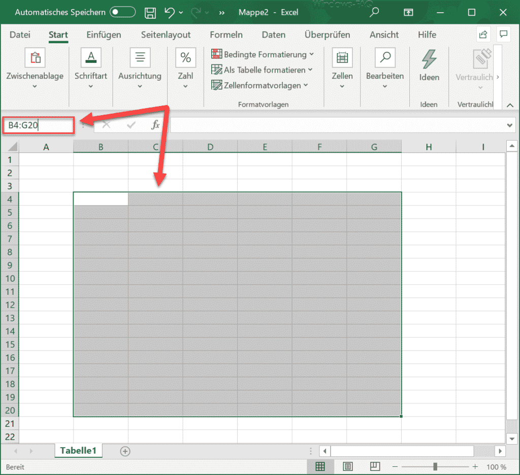 Excel Zellbereiche markieren