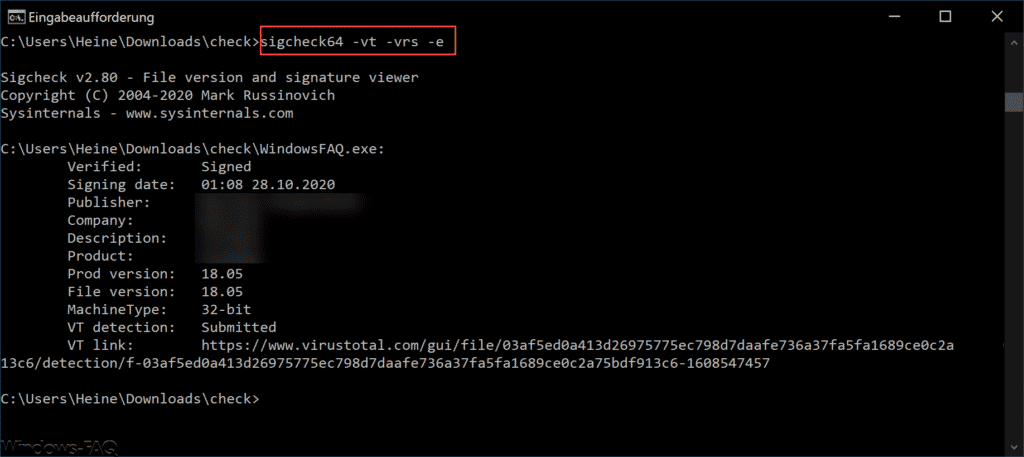 sigcheck Scanner