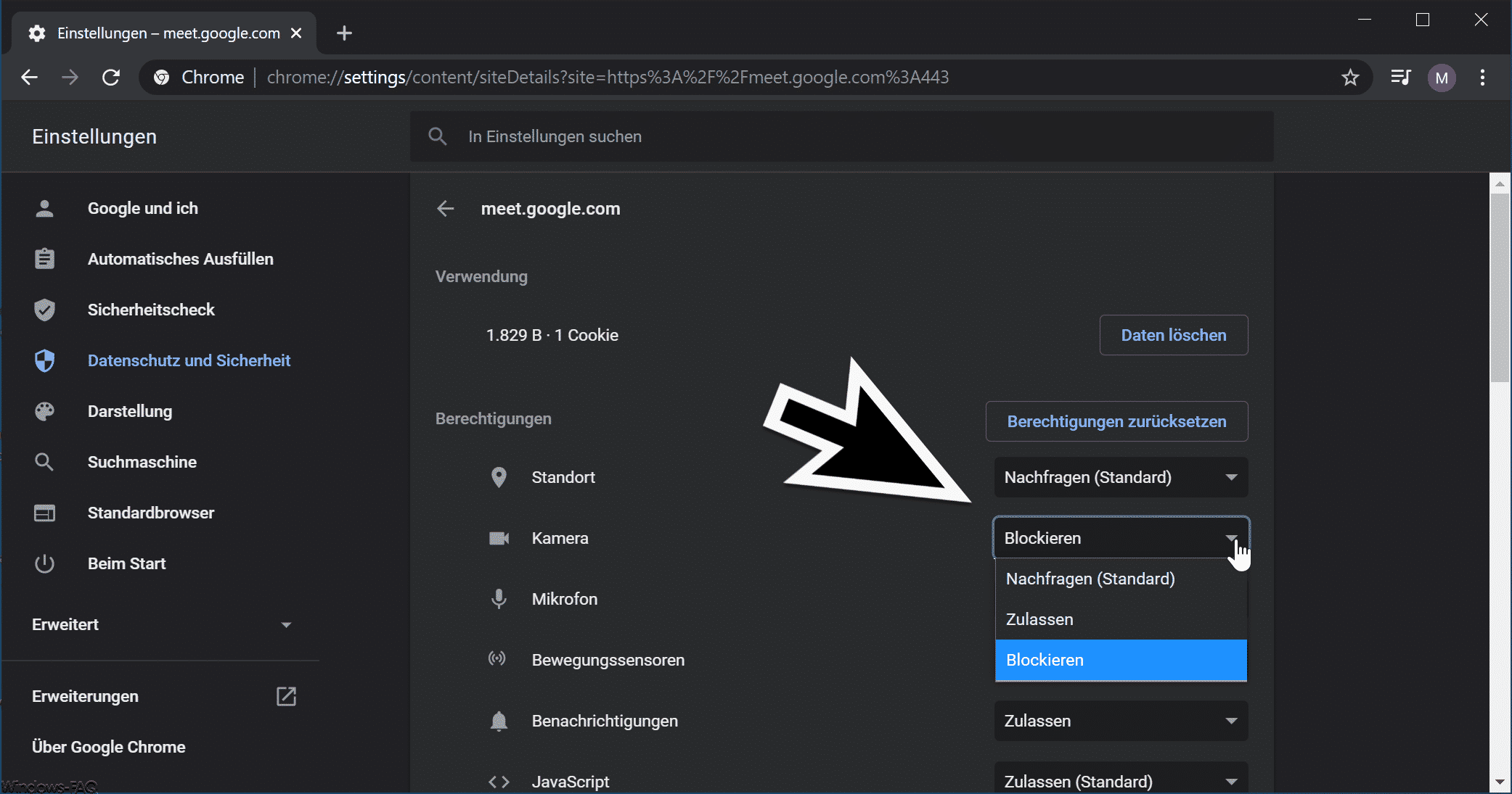 Zugriff auf Webcam oder Mikrofon beim Chrome einstellen