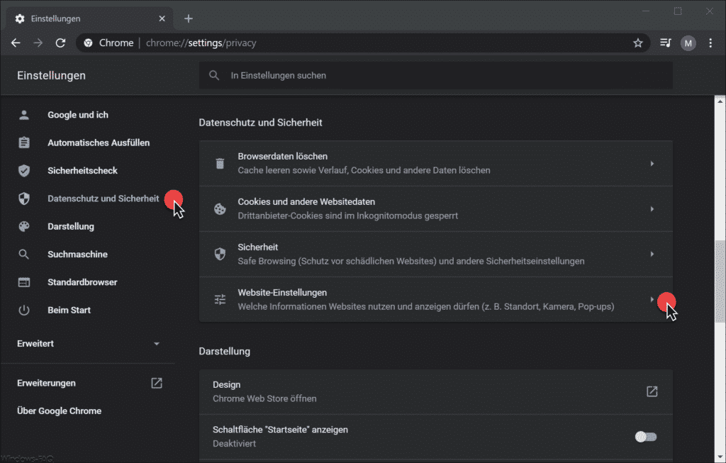 Chrome Einstellungen Kamera und Mikrofon