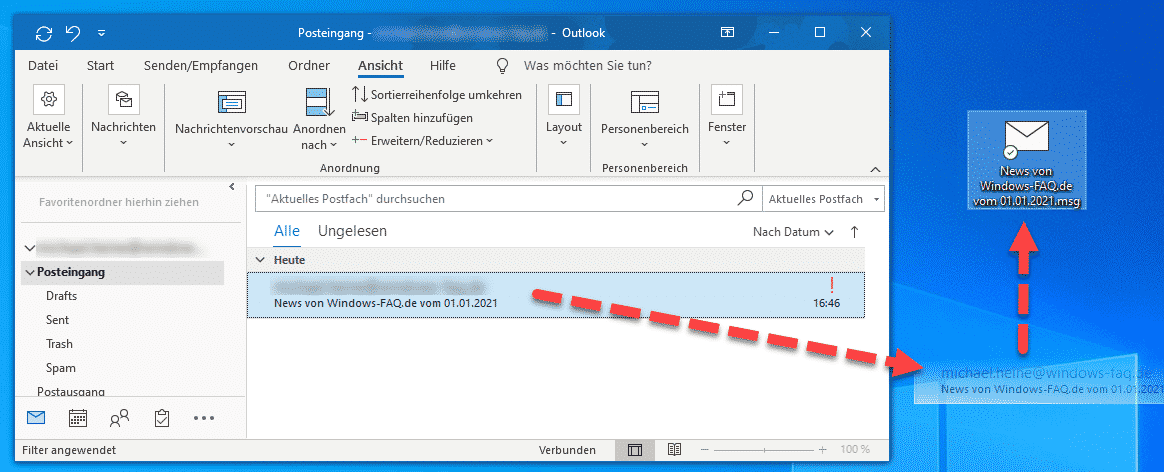 E-Mails aus Outlook auf dem Desktop speichern
