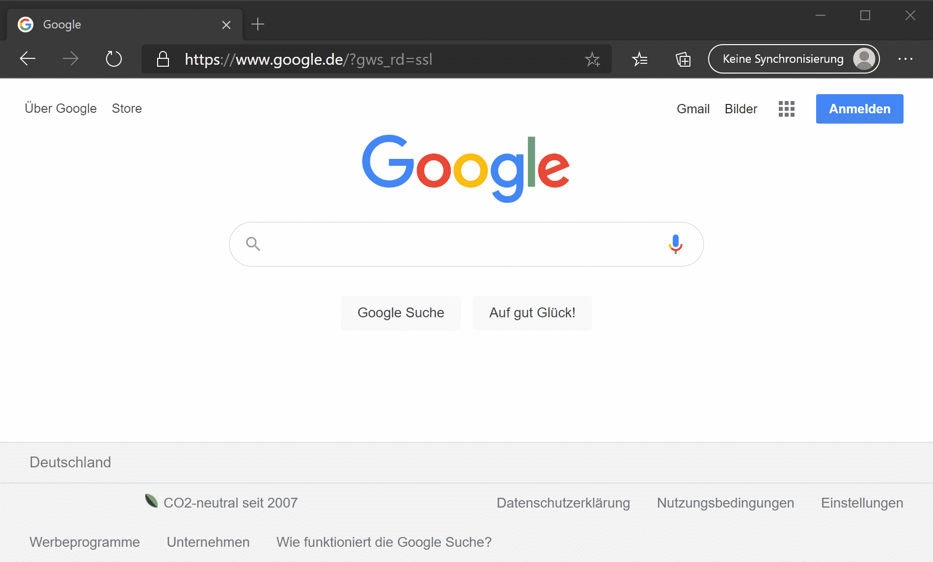 Google als Startseite beim Edge Chromium einrichten