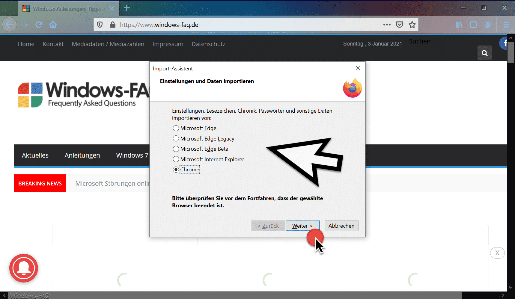 Lesezeichen, Passwörter und Einstellungen in Firefox importieren vom Chrome, Edge oder IE