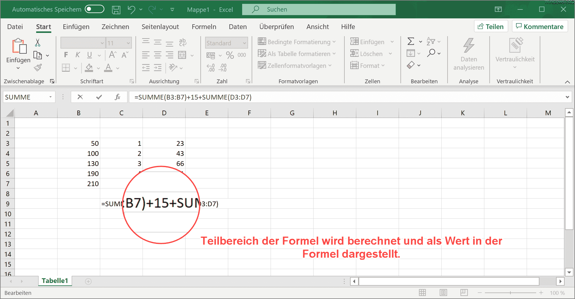 Mit F9 Teilergebnisse in der Excel Formelbearbeitung anzeigen lassen
