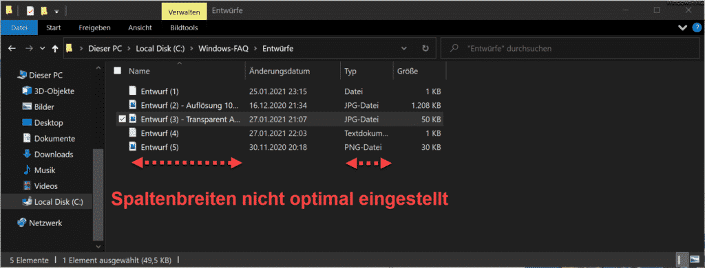 Explorer Spalten zeigen nur Ausschnitte der Dateiinformationen