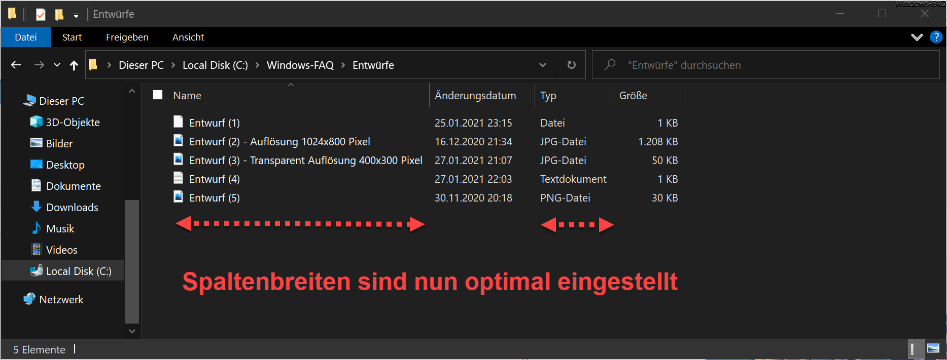Spaltenbreite vom Windows Explorer optimal einstellen
