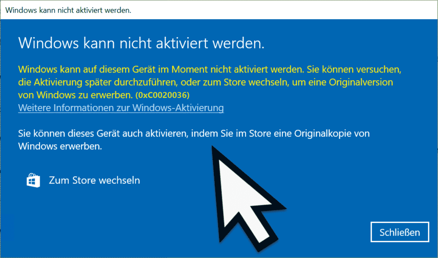 Windows Fehlercode 0xC0020036