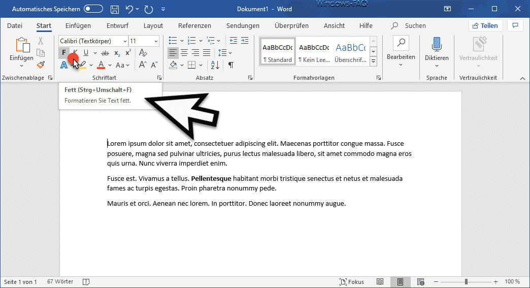 Text im Word mit Tastenkombination formatieren (Fett, Kursiv, Unterstreichen)