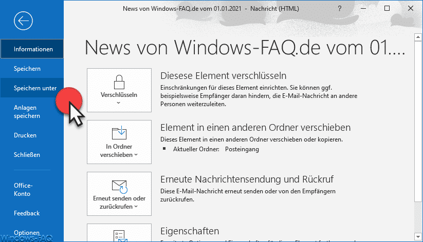 Outlook E-Mail Speichern unter