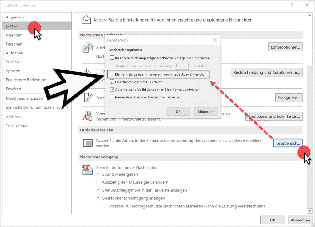 Outlook Element als gelesen markieren wenn neue Auswahl erfolgt