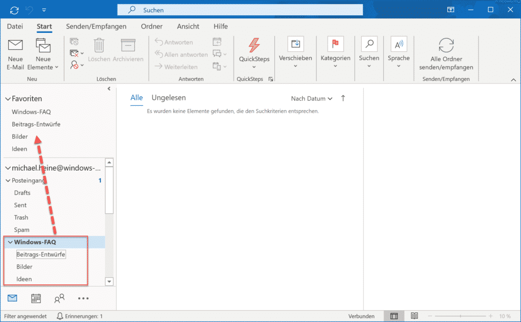 Outlook Favoritenleiste