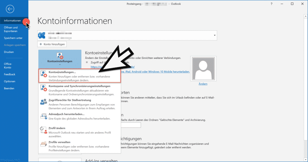 PST in Outlook Kontoeinstellungen abfragen