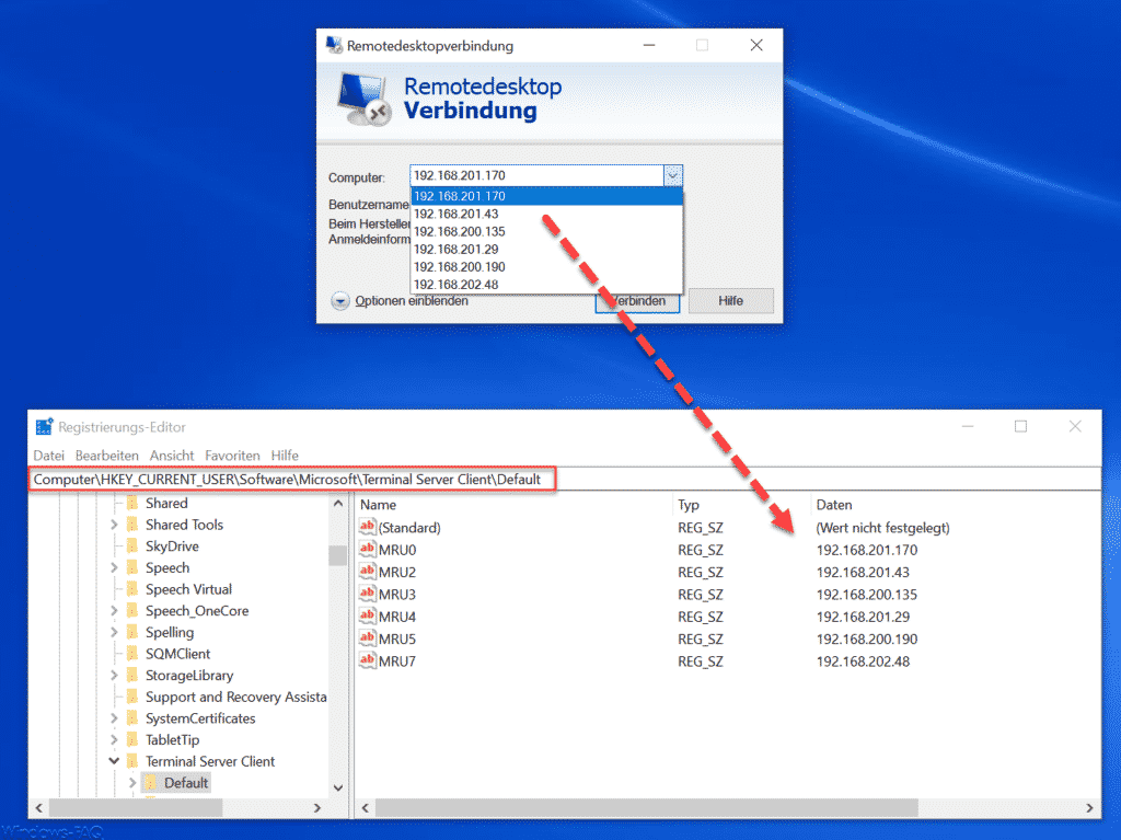 Remote Desktop Einträge löschen