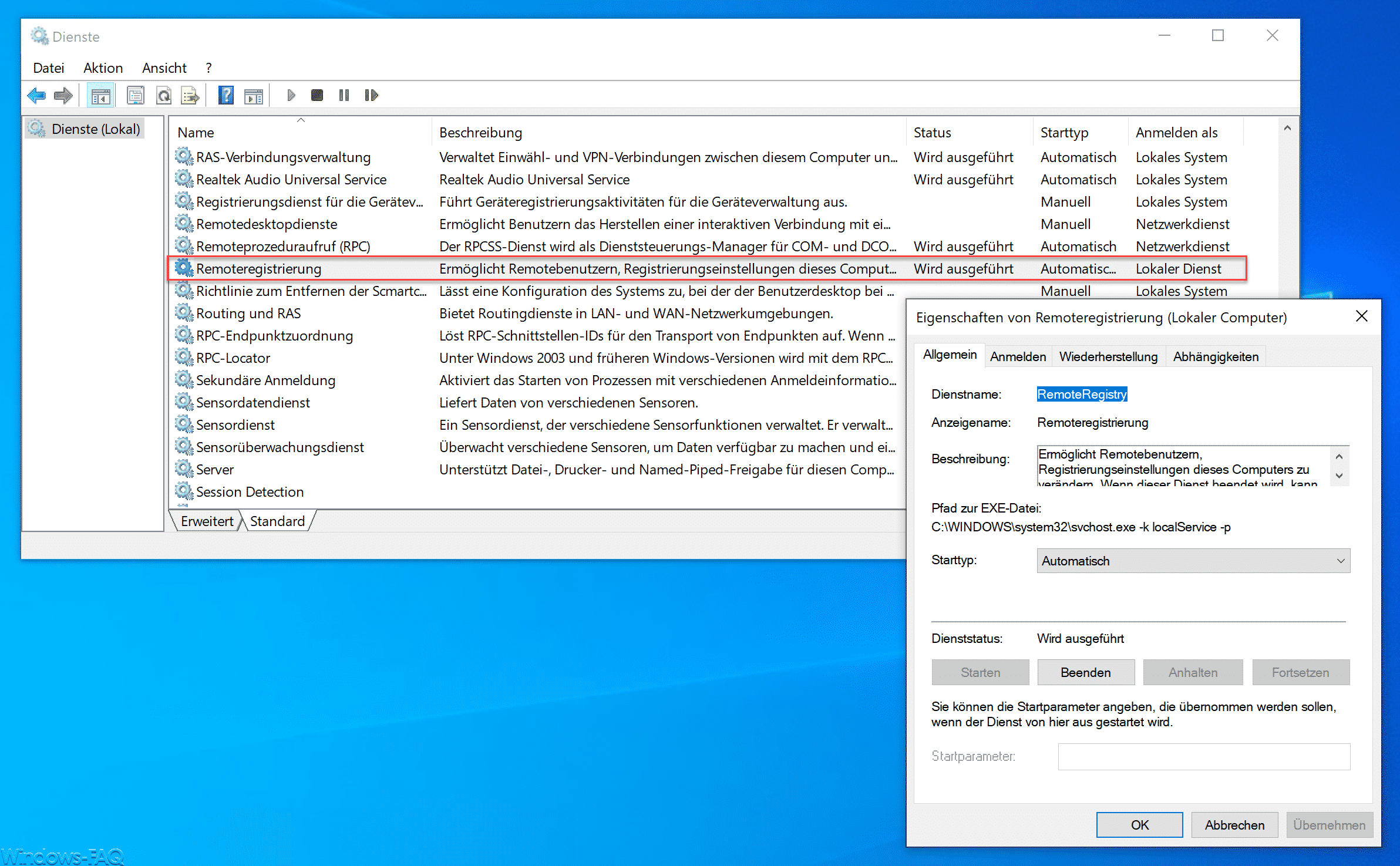 Wofür ist der Dienst „Remoteregistrierung“