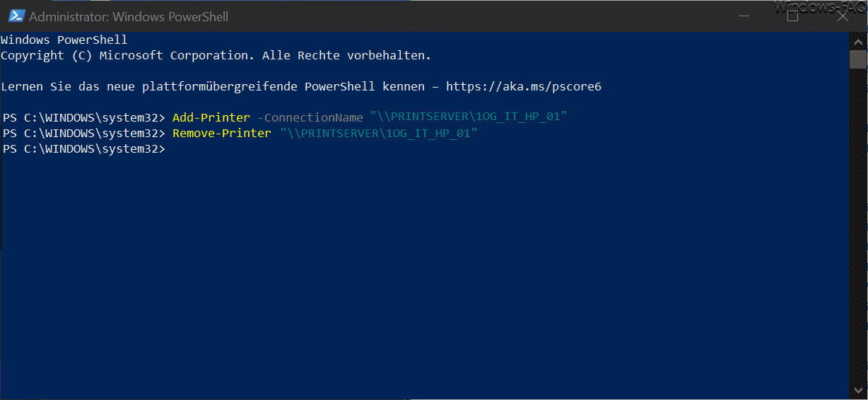 Drucker verbinden oder löschen per PowerShell